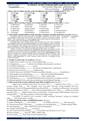 Đề thi khảo sát chất lượng các đội tuyển học sinh giỏi môn Tiếng Anh Lớp 6 - Đề số 619 - Năm học 2017-2018 - Đỗ Bình